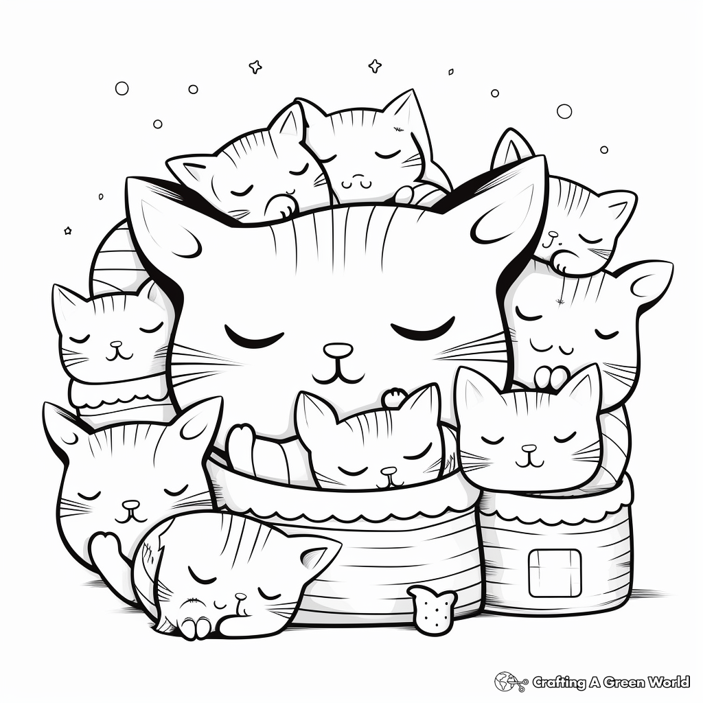 Cozy Cat Pack Sleeping Coloring Pages 3