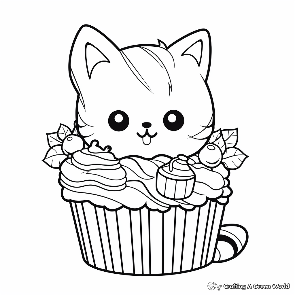 Cozy Cat with Warm Cupcake Coloring Pages 1