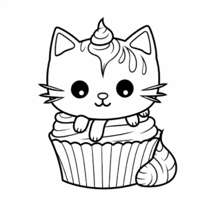 Cozy Cat with Warm Cupcake Coloring Pages 2