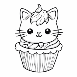 Cozy Cat with Warm Cupcake Coloring Pages 4