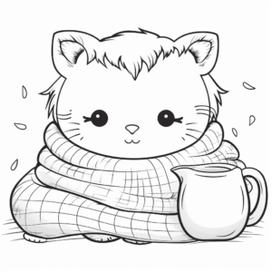 Cozy Pillow Cat Winter Coloring Pages 2