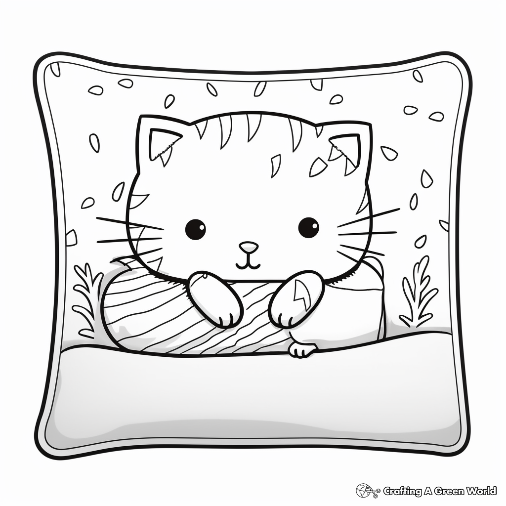 Cozy Pillow Cat Winter Coloring Pages 3