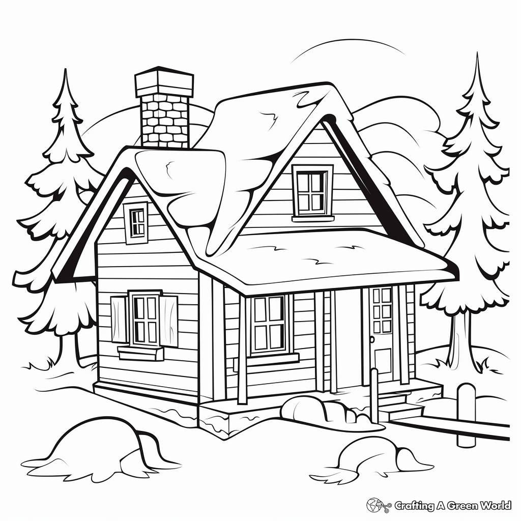Cozy Winter Cabin Coloring Pages 4