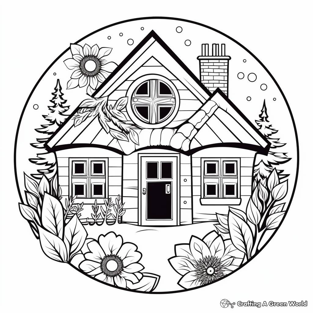 Cozy Winter Cabin Mandala Coloring Pages 2