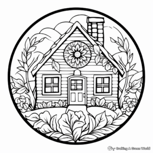 Cozy Winter Cabin Mandala Coloring Pages 3