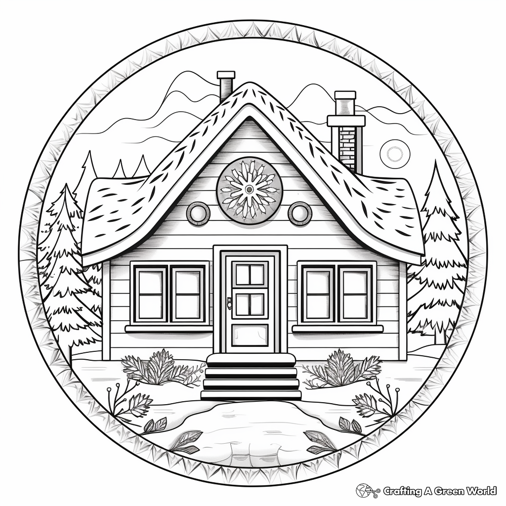 Cozy Winter Cabin Mandala Coloring Pages 4