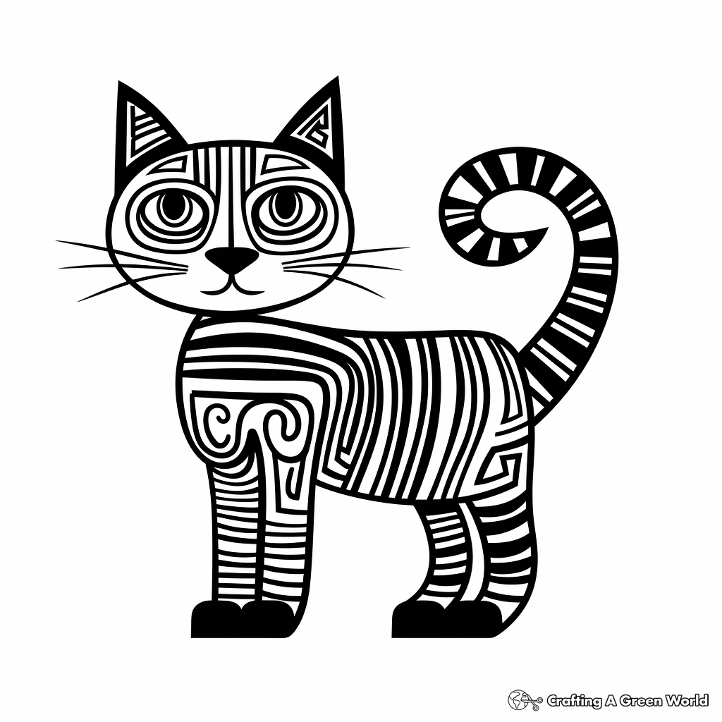 Creative Abstract Striped Cat Coloring Pages 2