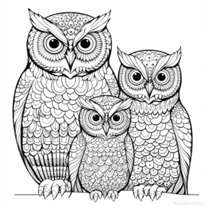 Creative Adult Coloring Pages: Hawk Owl Family 1