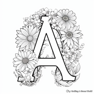 Creative Alphabet 'A' with Aster Flower Coloring Pages 1