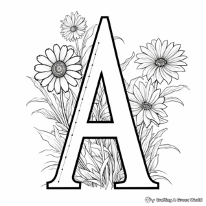 Creative Alphabet 'A' with Aster Flower Coloring Pages 3
