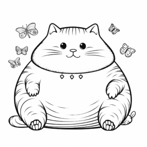 Creative Fat Cat with Butterflies Coloring Pages 1