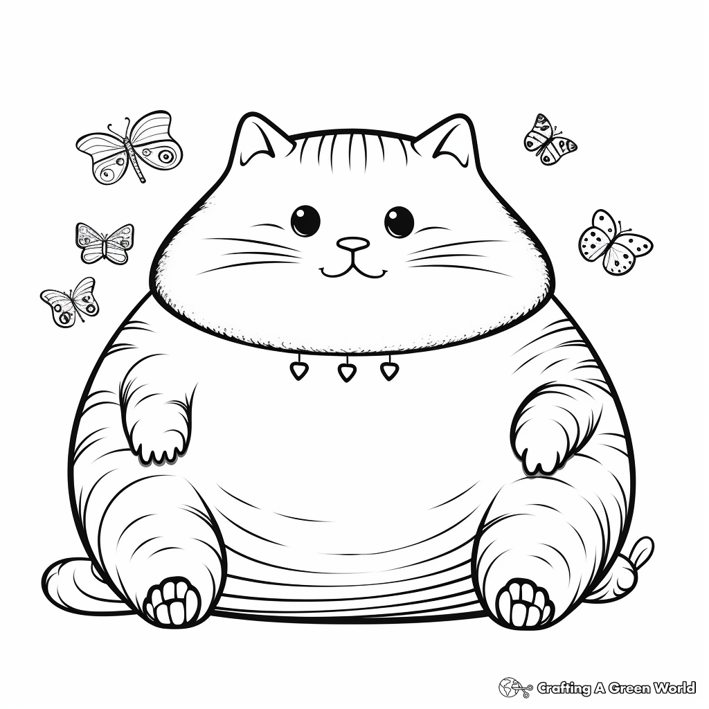 Creative Fat Cat with Butterflies Coloring Pages 1