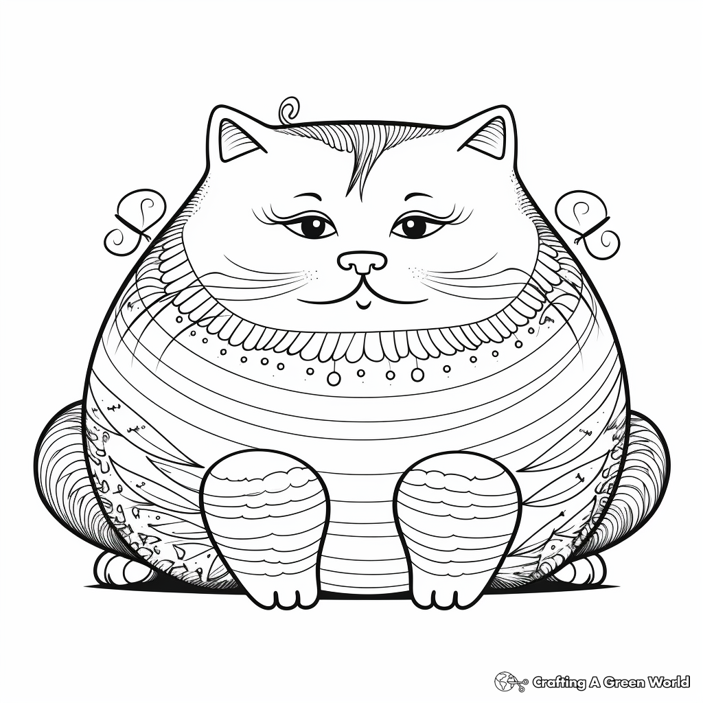 Creative Fat Cat with Butterflies Coloring Pages 2