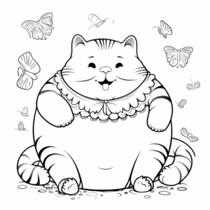 Creative Fat Cat with Butterflies Coloring Pages 4