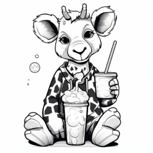 Creative Giraffe Drinking Boba Coloring Pages 1