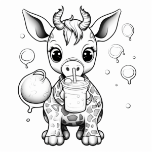 Creative Giraffe Drinking Boba Coloring Pages 2