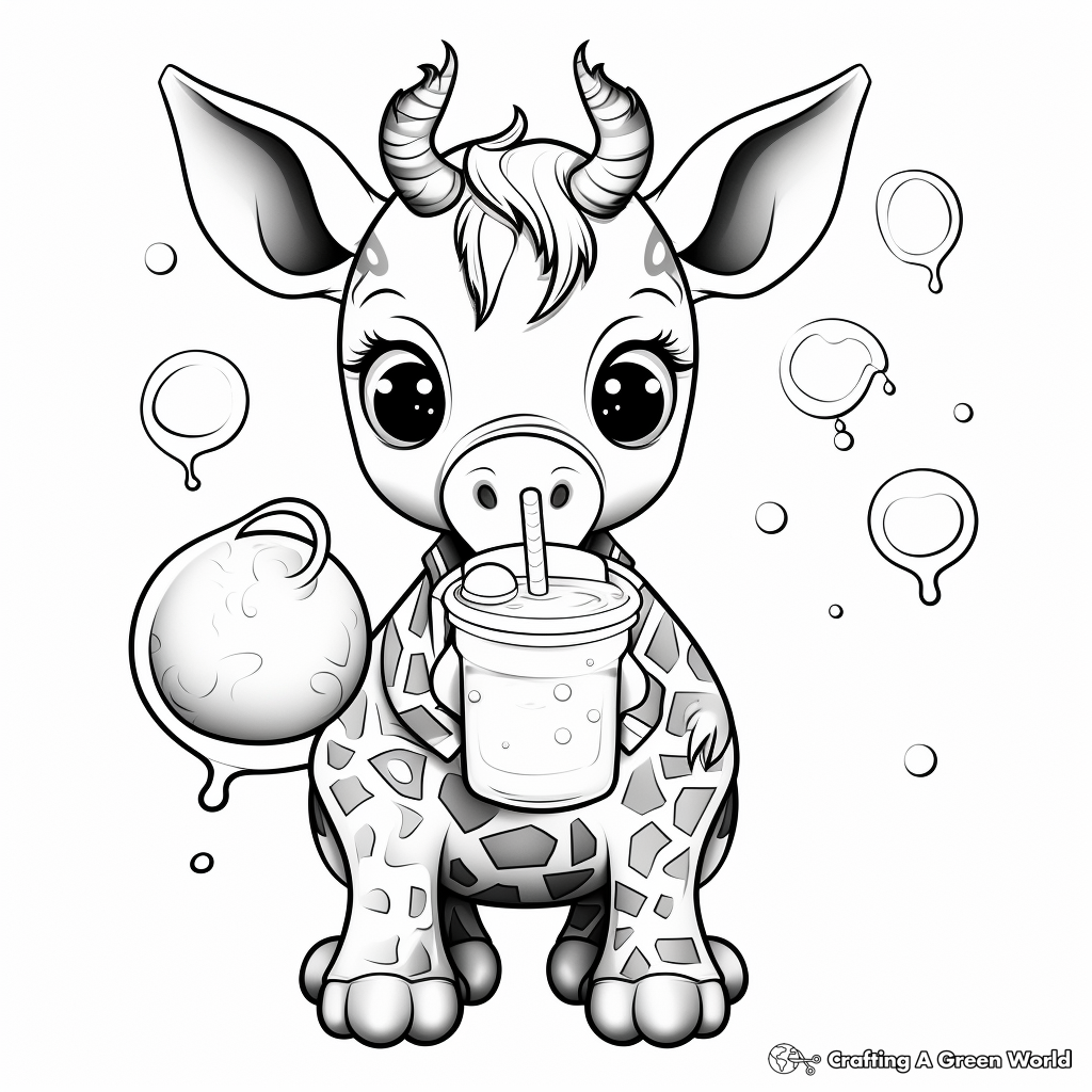 Creative Giraffe Drinking Boba Coloring Pages 2