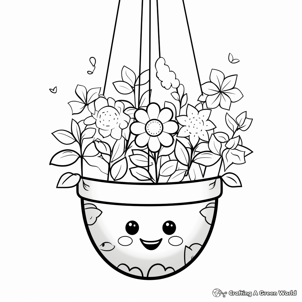 Creative Hanging Flower Pot Coloring Pages 2