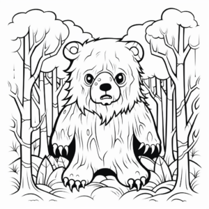 Creepy Bear in the Woods Coloring Pages 4