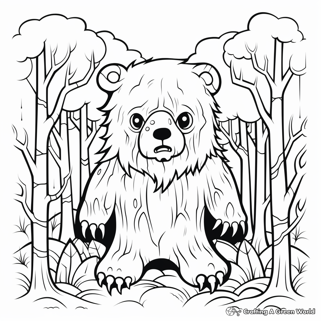 Creepy Bear in the Woods Coloring Pages 4