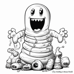 Creepy Halloween Gummy Worms Coloring Pages 1