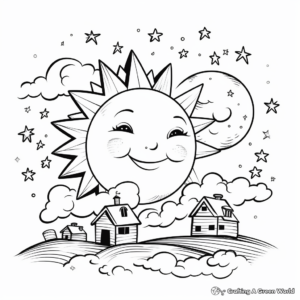 Crescent Moon and Evening Sun Coloring Pages 3