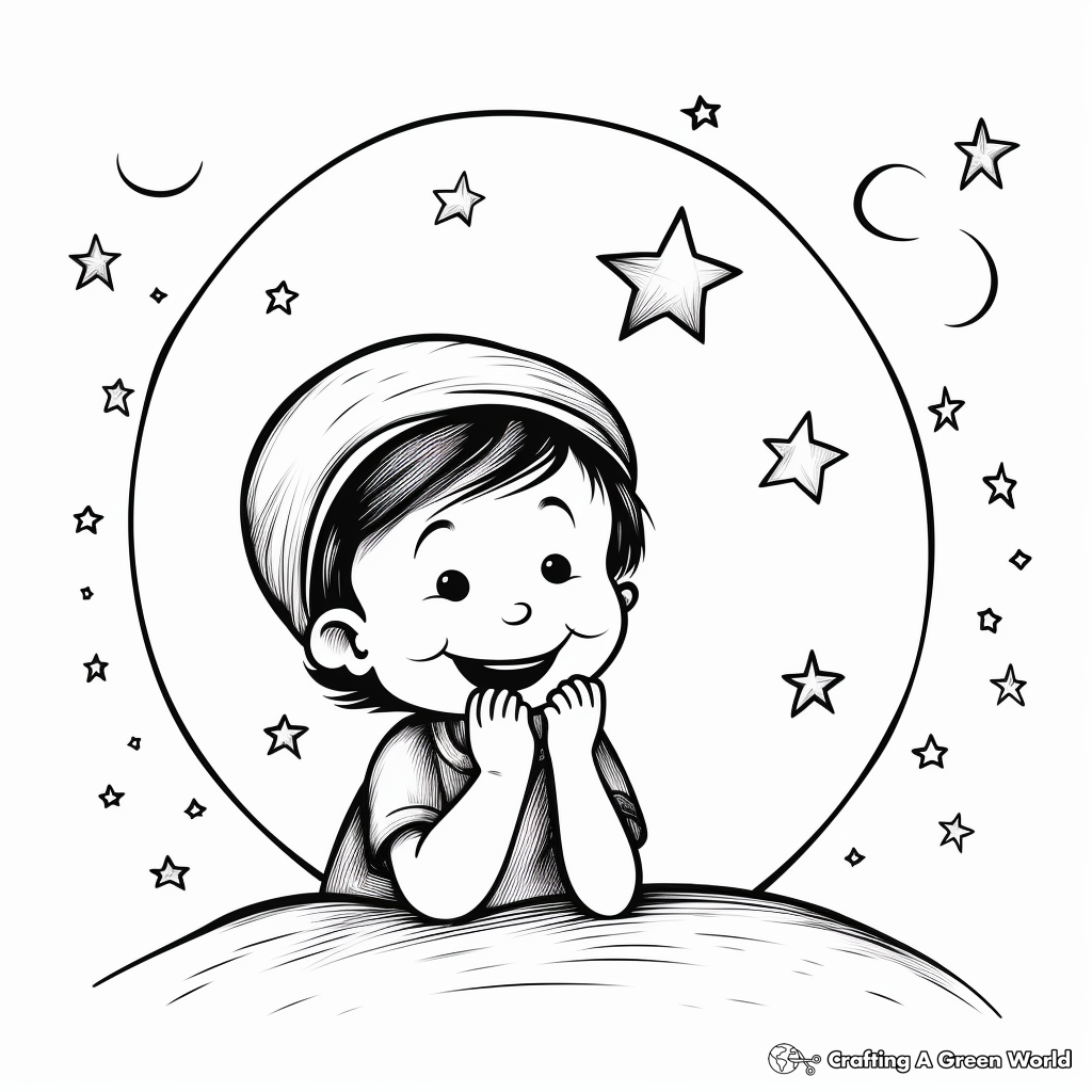 Crescent Moon and Falling Stars Coloring Pages 1