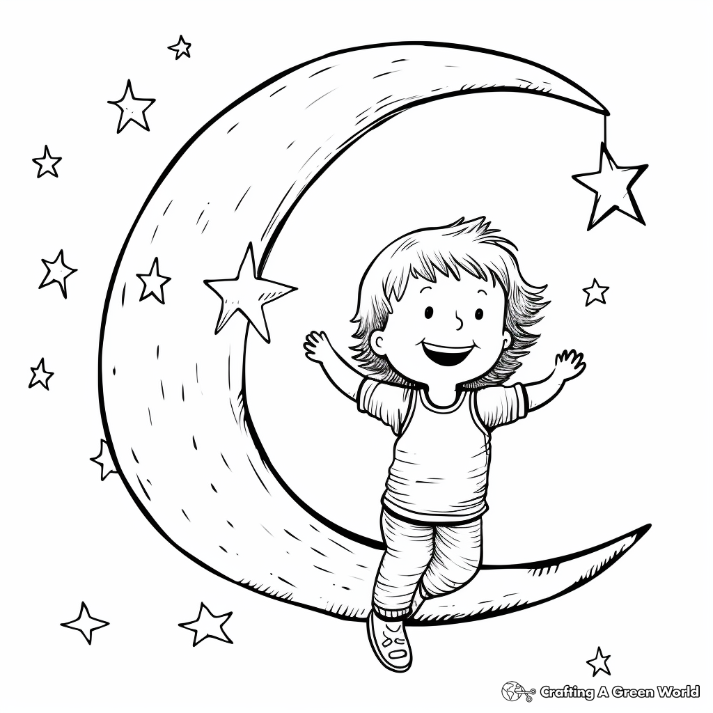 Crescent Moon and Falling Stars Coloring Pages 2