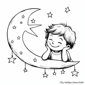 Crescent Moon and Falling Stars Coloring Pages 3