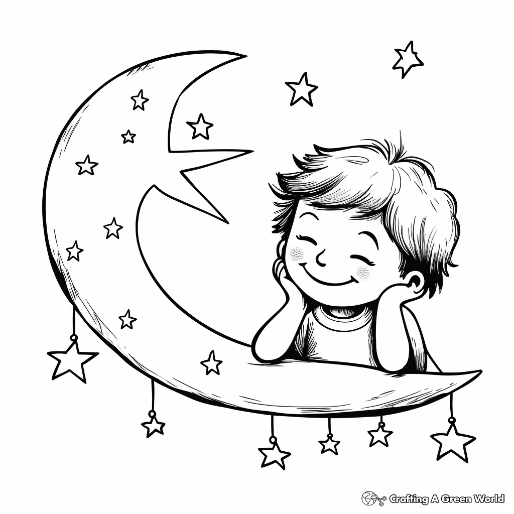 Crescent Moon and Falling Stars Coloring Pages 3