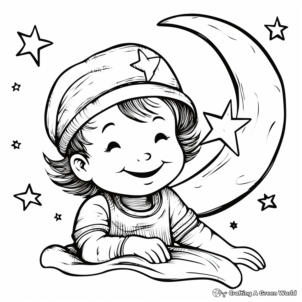 Crescent Moon and Falling Stars Coloring Pages 4