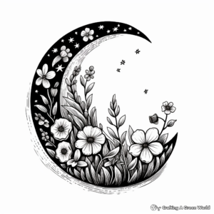 Crescent Moon and the Beautiful Night Blooming Flower Coloring Pages 1