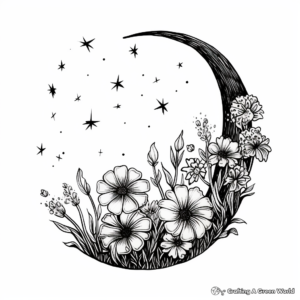 Crescent Moon and the Beautiful Night Blooming Flower Coloring Pages 2