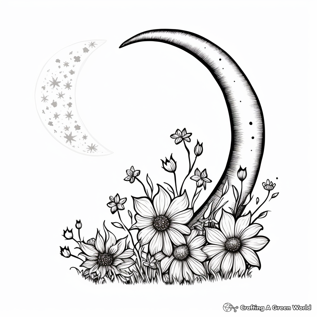 Crescent Moon and the Beautiful Night Blooming Flower Coloring Pages 3