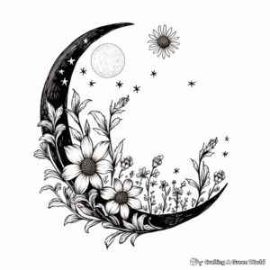 Crescent Moon and the Beautiful Night Blooming Flower Coloring Pages 4
