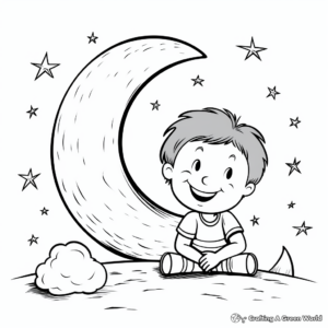 Crescent Moon Lunar Eclipse Coloring Pages for Children 1
