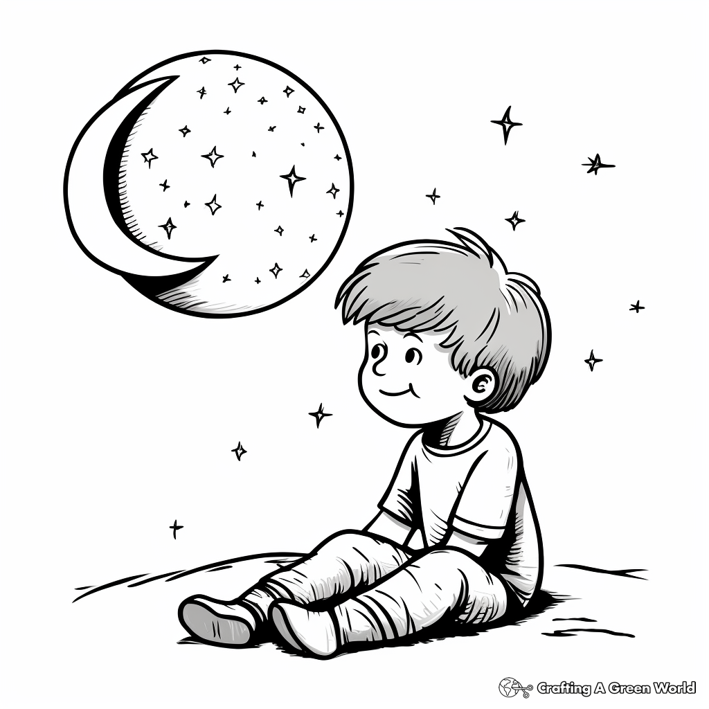 Crescent Moon Lunar Eclipse Coloring Pages for Children 4
