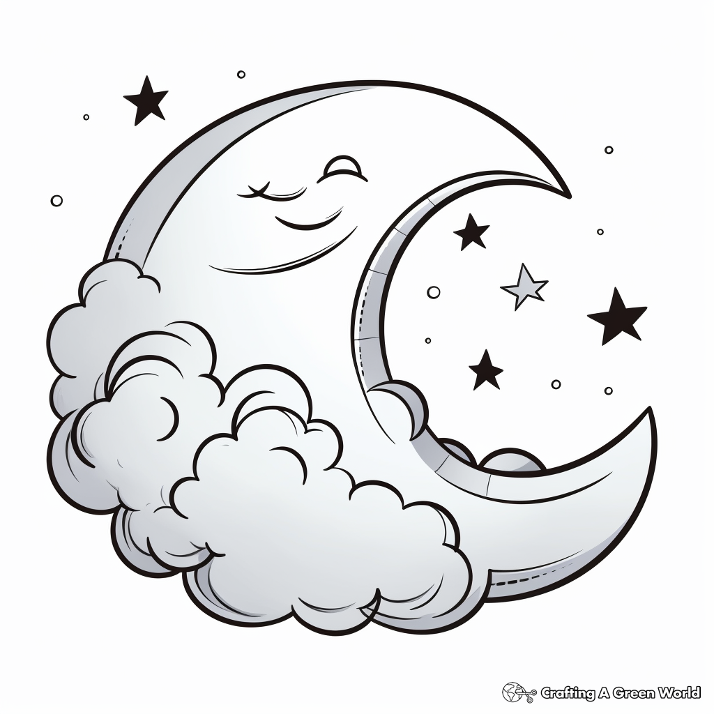 Crescent Moon with Clouds Coloring Pages for Adults 3