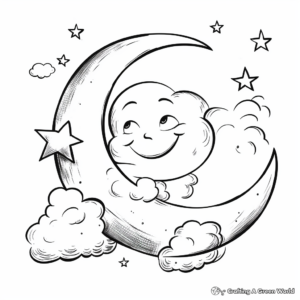 Crescent Moon with Clouds Coloring Pages for Adults 4
