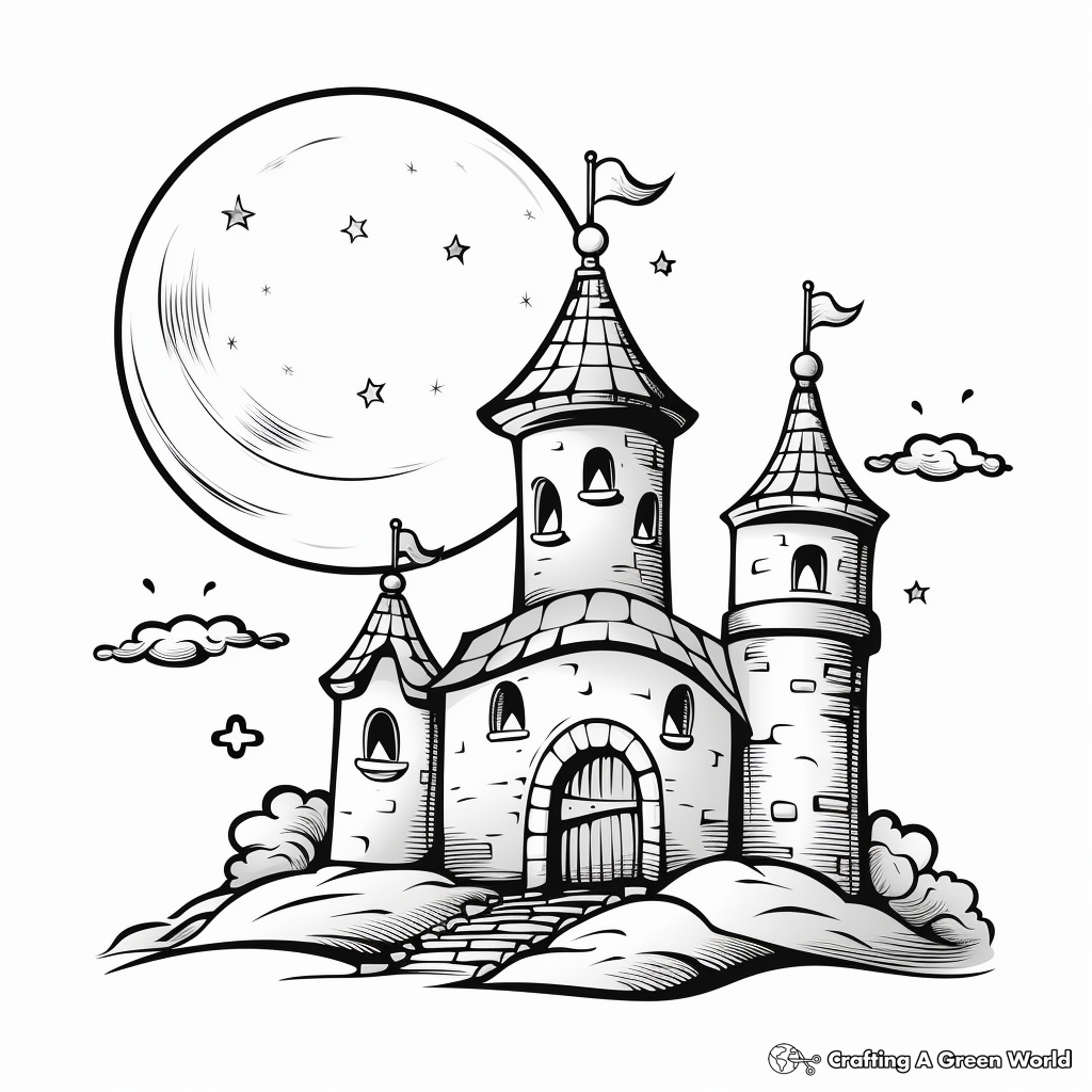 Crescent Moon with Fairy Tale Castle Coloring Pages 3
