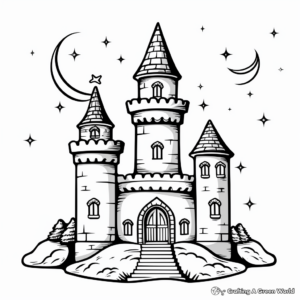 Crescent Moon with Fairy Tale Castle Coloring Pages 4