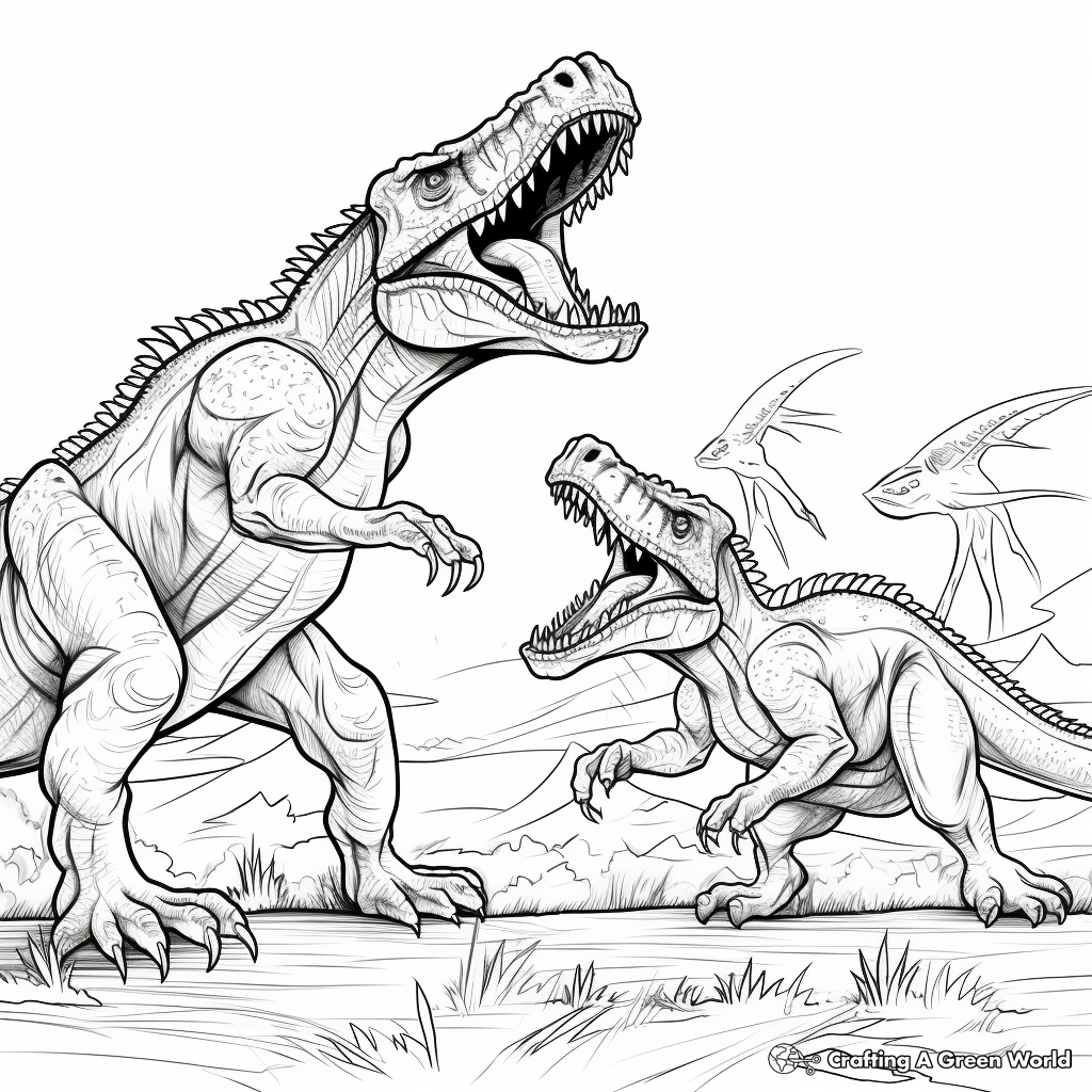 Cretaceous Clash: Giganotosaurus vs. Mapusaurus Coloring Pages 1