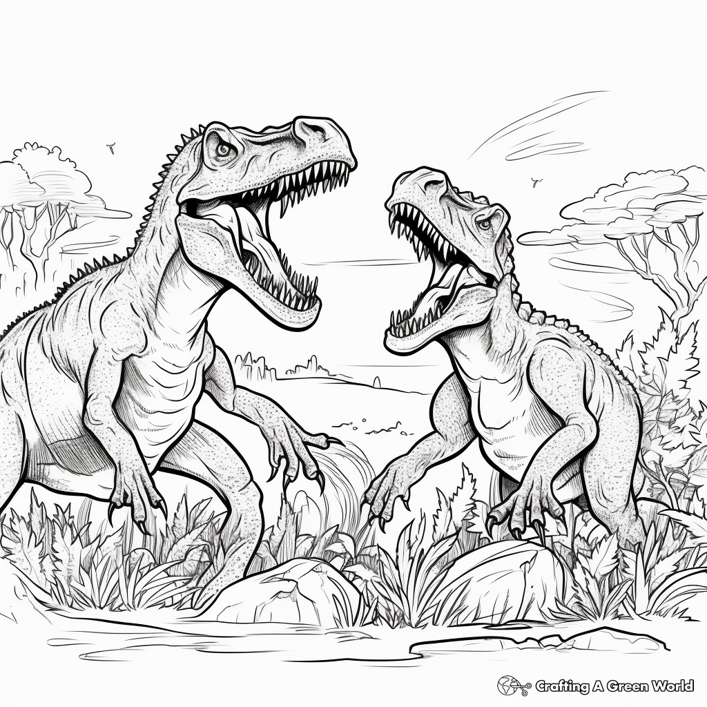 Cretaceous Clash: Giganotosaurus vs. Mapusaurus Coloring Pages 2