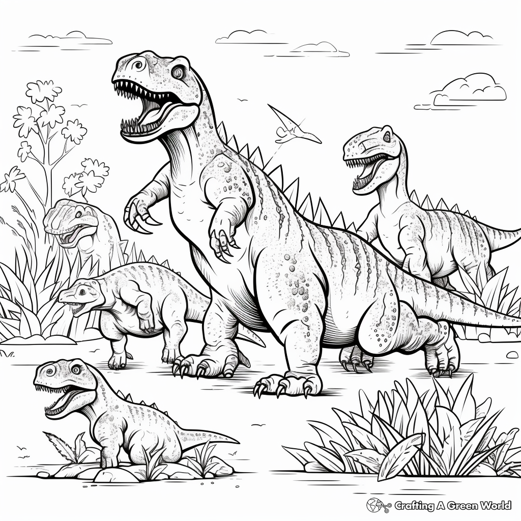 Cretaceous Period: Giganotosaurus vs T Rex Coloring Pages 4
