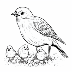 Crow Family Coloring Pages: Male, Female, and Chicks 1