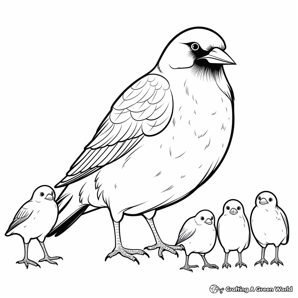 Crow Family Coloring Pages: Male, Female, and Chicks 2