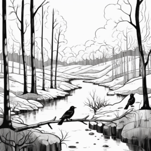 Crows In Natural Settings: Forest-Scene coloring pages 1