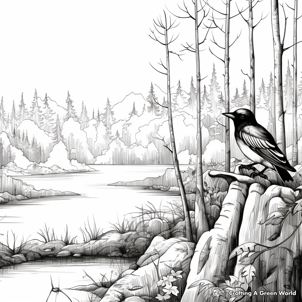 Crows In Natural Settings: Forest-Scene coloring pages 2