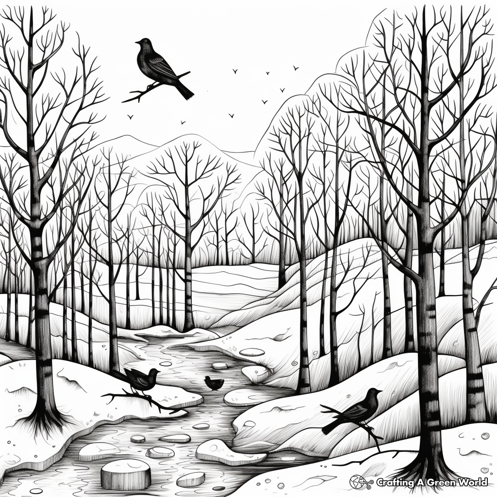 Crows In Natural Settings: Forest-Scene coloring pages 3