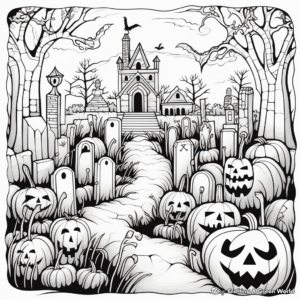 Cryptic Crypts: Spooky Graveyard Coloring Pages 1